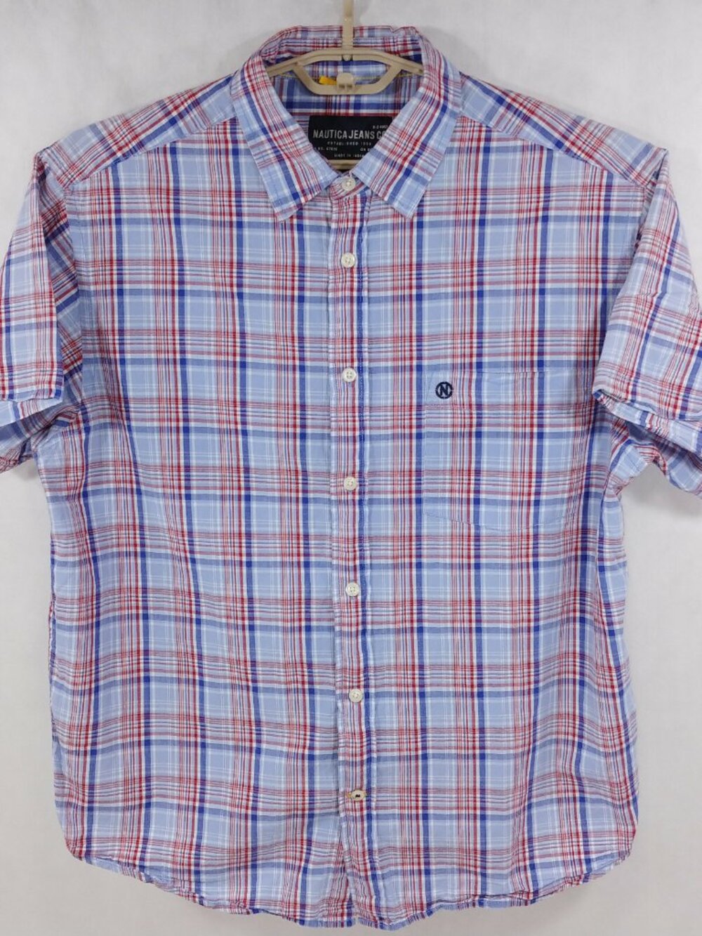 Nautica Jeans Co S/S Red White Blue Plaid Cool Cotton Button Front Shirt Mens XL